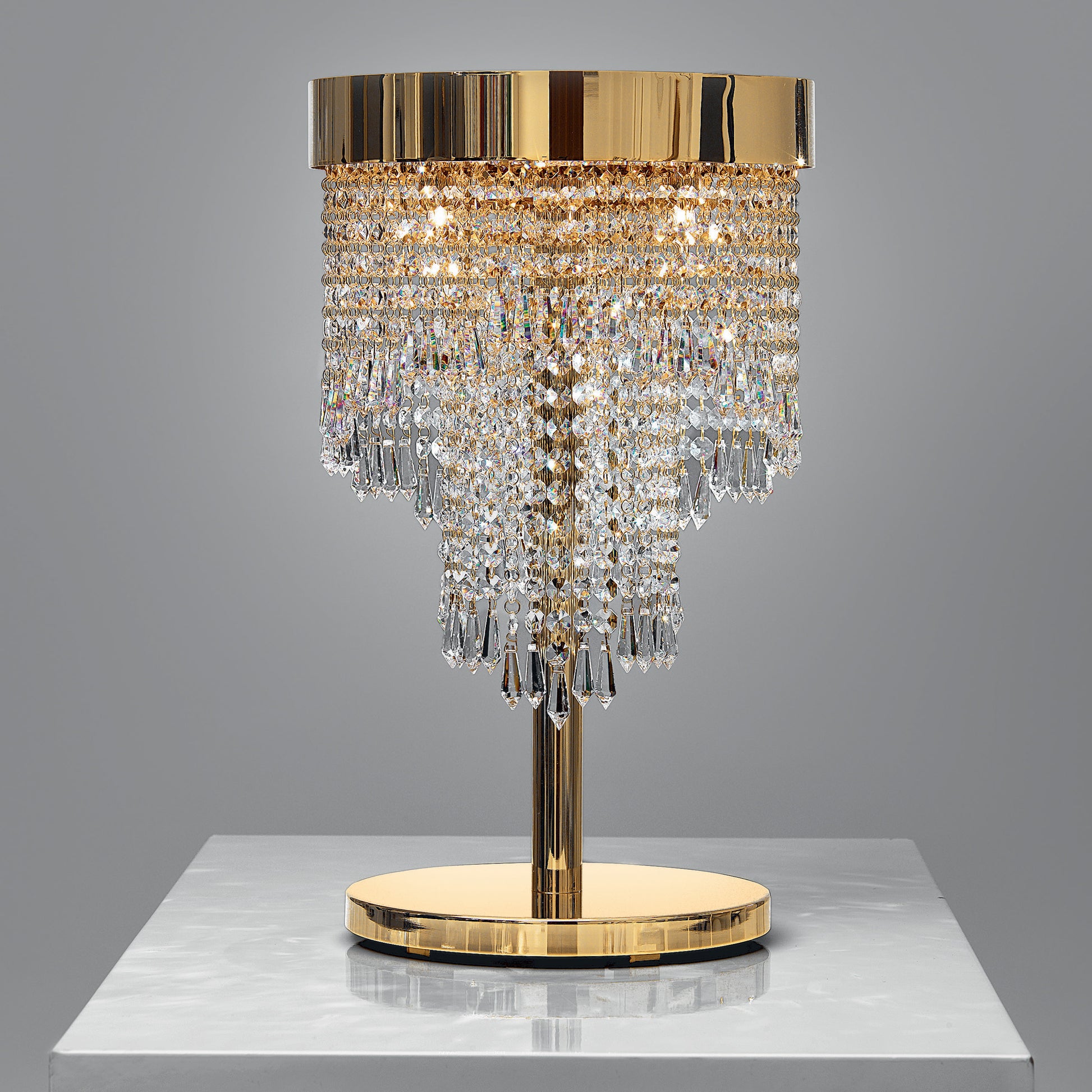 IBISCO tavolo Trasparente Oro lucido 24 carati Ibisco Tavolo base Ø 25 - H cristalli H35 - H 50 cm